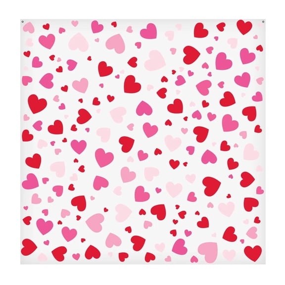 72" x 72" Red & Pink Sweet Soire Heart Pattern Polyester Photobooth Backdrop