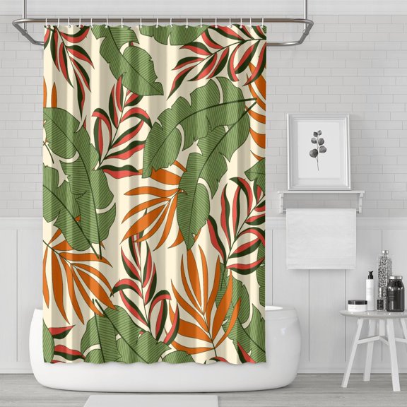 72" x 72" Retro Palm Leaf Shower Curtain - Hotel Style Bathroom Drapes Quick-Dry & Machine Washable