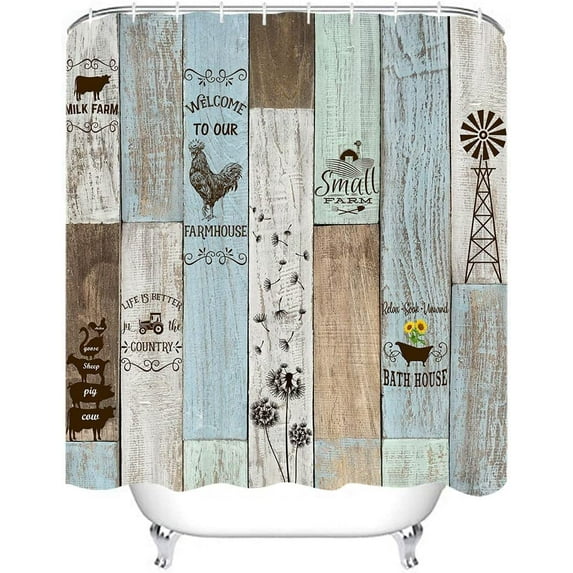 72" x 72" Rustic Farmhouse Shower Curtain Vintage Country Bathroom Set Colorful Wood Farmhouse Home Bath Bathtub Decor Durable Fabric Machine Washable with 12 Hooks