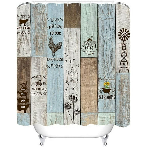 72" x 72" Rustic Farmhouse Shower Curtain Vintage Country Bathroom Set Colorful Wood Farmhouse Home Bath Bathtub Decor Durable Fabric Machine Washable with 12 Hooks