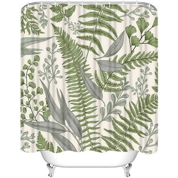 72" x 72" Sage Green Leaves Shower Curtain Modern Plant Bathroom Set Botanical Aesthetic Home Bath Bathtub Decor Durable Fabric Machine Washable with 12 Hooks
