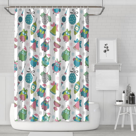 72" x 72" Snowy Owl Shower Curtain - Big Eyes Owl Cartoon Pattern, Cute Night Design, Waterproof Bathroom Curtain with Metal Grommets & Hooks