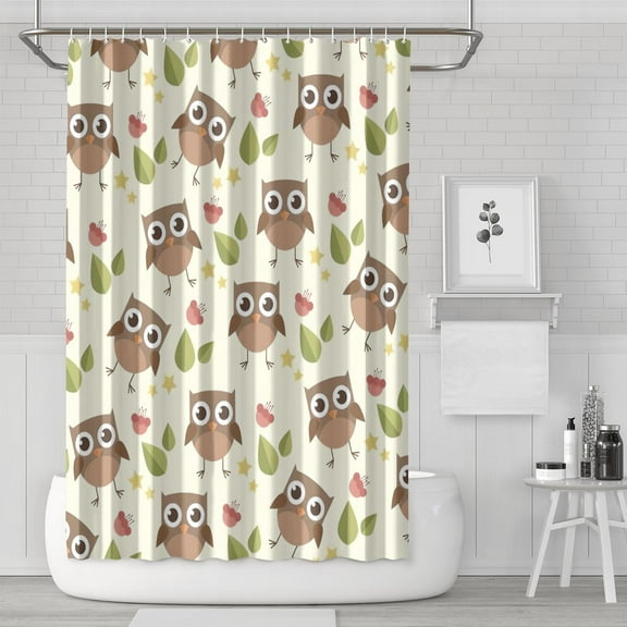 72" x 72" Snowy Owl Shower Curtain - Big Eyes Owl Cartoon Pattern, Cute Night Design, Waterproof Bathroom Curtain with Metal Grommets & Hooks