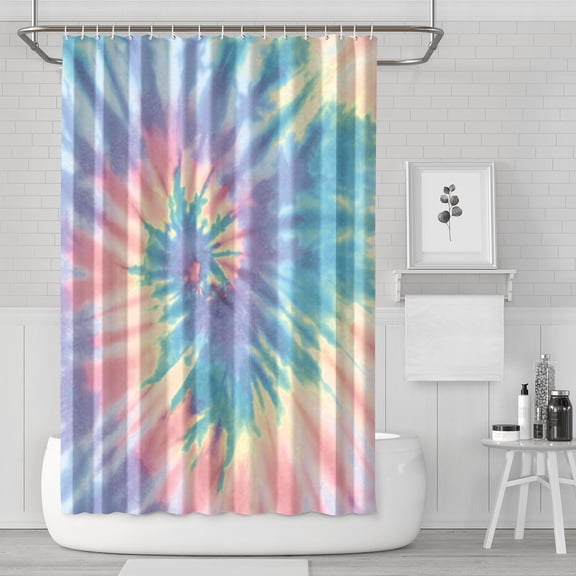 72" x 72" Tie Dye Shower Curtain Waterproof Bathroom Drapes - Rainbow Watercolor Vintage Boho Abstract Design with Metal Grommets & Hooks, Fade-Resistant Quick-Dry Machine Washable Polyester Fabric