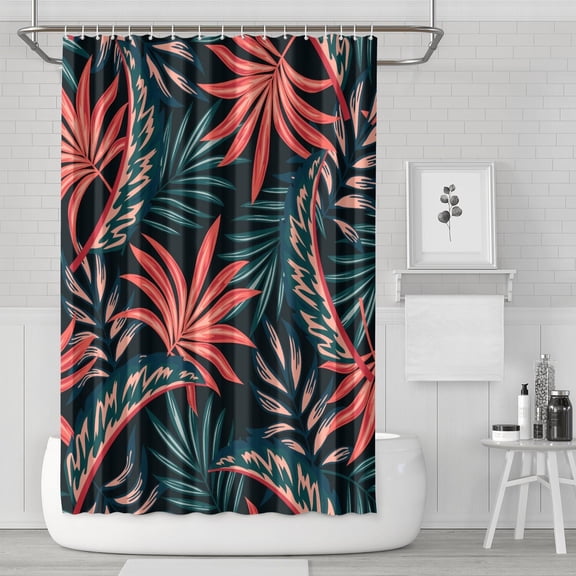 72" x 72" Vibrant Retro Tropical Shower Curtain - Colorful Exotic Palm Leaf Design with Rust-Resistant Grommets