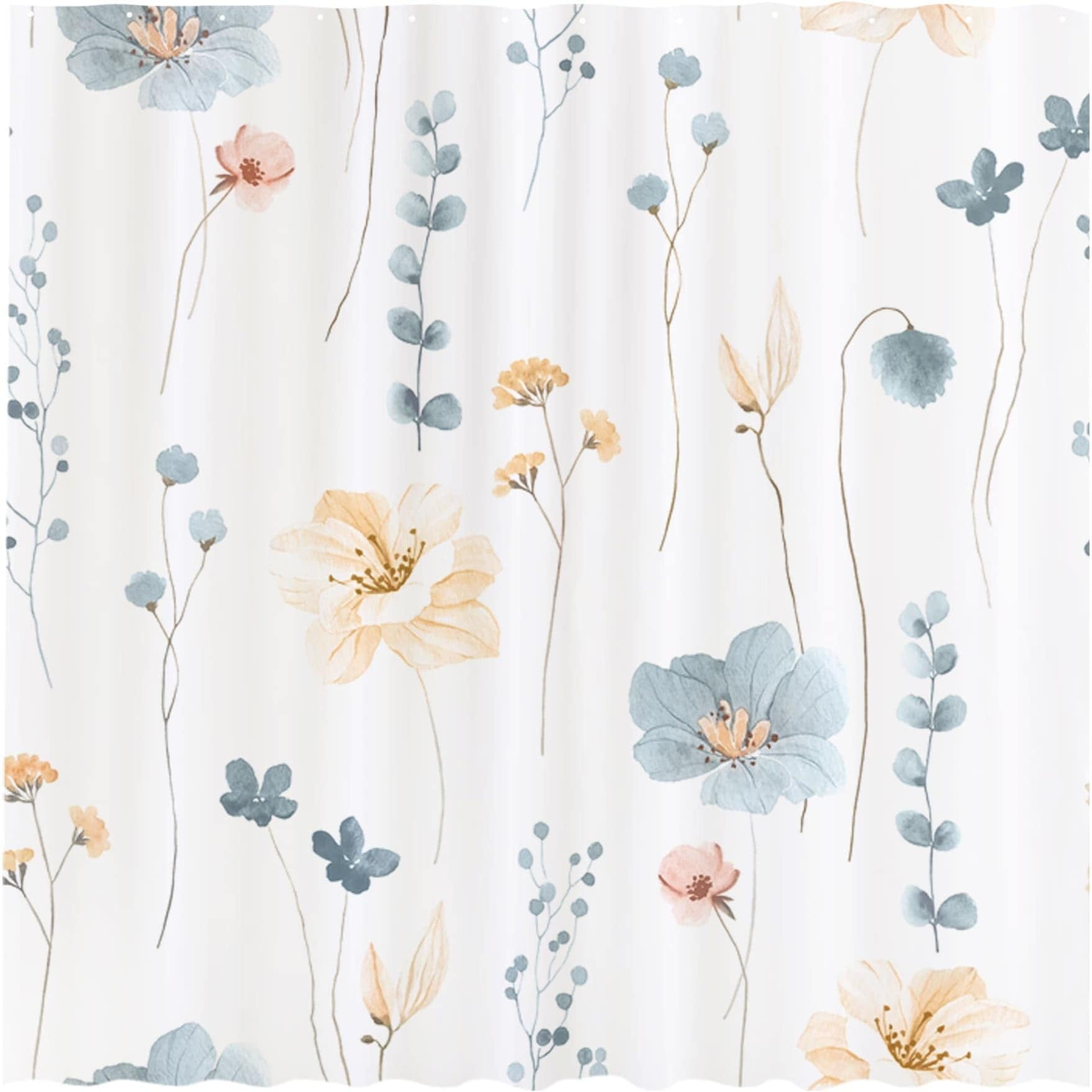 72" x 72" Watercolor Floral PEVA Shower Curtain in Soft Pastel Hues