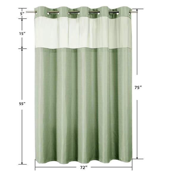 72 x 75 Inch SageGreen Waffle Weave Shower Curtain Set, NoHook HookFree Design Textured Fabric Bathroom Curtain, HotelStyle Decor for Home, Apartment & Dorm Bathrooms
