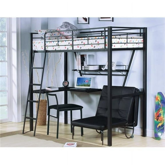 72 x 79 x 42 in. Metal Tube & MDF PVC Loft Bed with Desk - Silver & Black