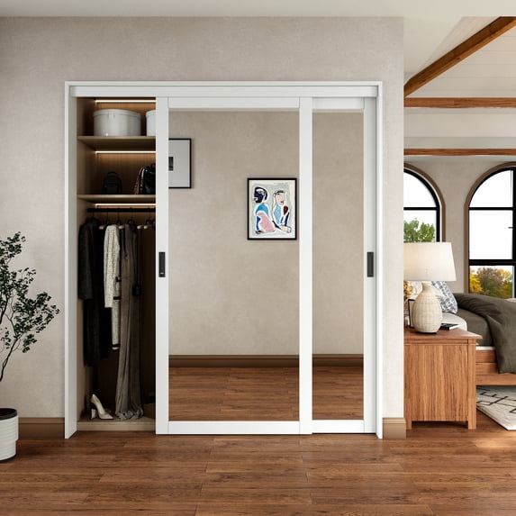 72" x 80" 1 Lite Mirrored Closet Sliding Door with Hardware Kit & Handles