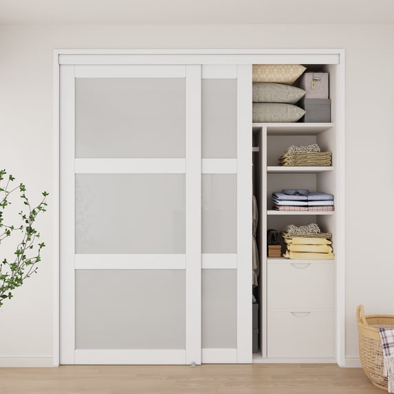 72" x 80" 3 Lite Height Pantry or Closet Sliding Doors with Hardware Kit Finished, No assembled request
