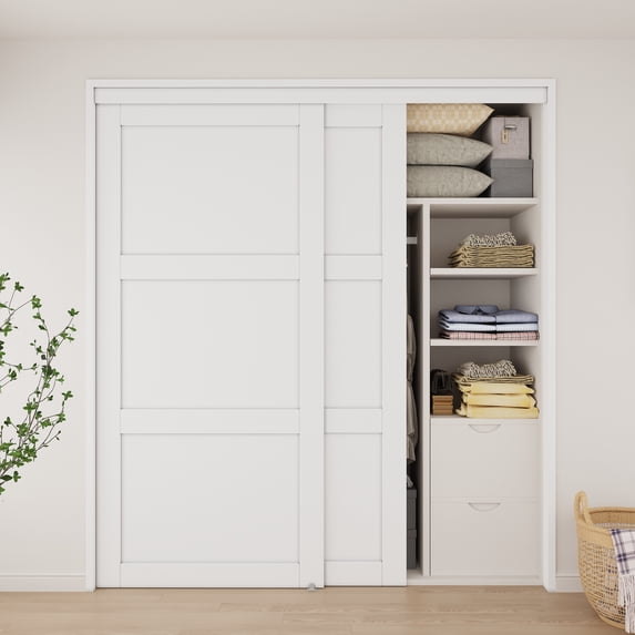 72" x 80" 3 Lite Height Pantry or Closet Sliding Doors with Hardware Kit Finished, No assembled request