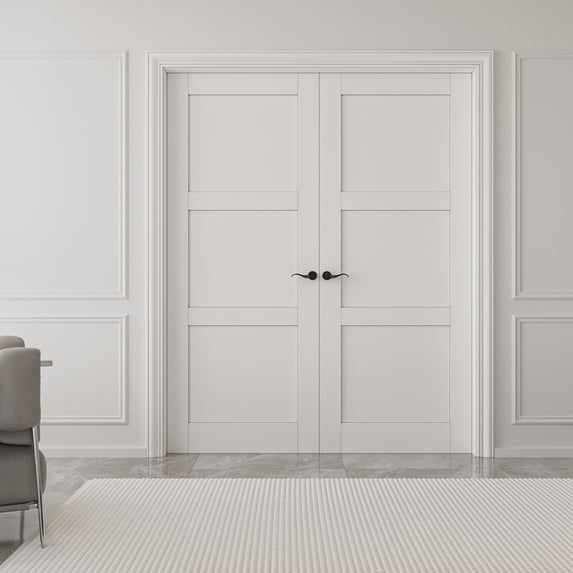72" x 80" 3 Paneled Solid Manufactured Wood 80'' Interior French Doors With Hardware Kit / Frame