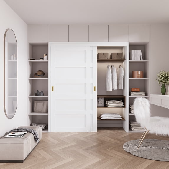 72" x 80" 5-Lite Space-Saving Pantry Closet Sliding Doors With Hardware & Need Assembled