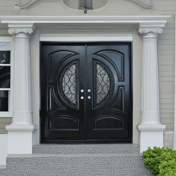 72" x 80" Environment Damage Resistant Polyurethane Composite Exterior Entry House Front Door, Openable Tempered Rain Glass Window, Left-Hand Double Door Inward Swing Espresso AR05