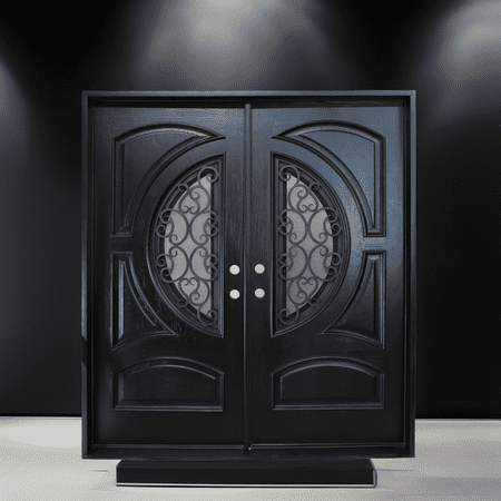 72" x 80" Environment Damage Resistant Polyurethane Composite Exterior Entry House Front Door, Openable Tempered Rain Glass Window, Left-Hand Double Door Inward Swing Espresso AR05