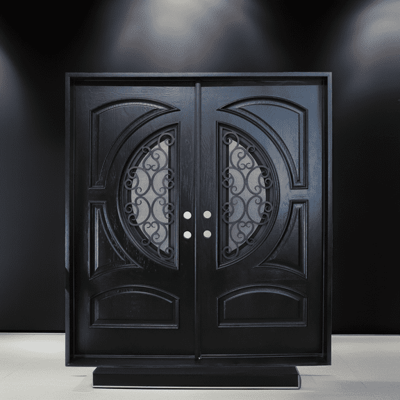 72" x 80" Environment Damage Resistant Polyurethane Composite Exterior Entry House Front Door, Openable Tempered Rain Glass Window, Left-Hand Double Door Inward Swing Espresso AR05