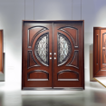 thumbnail image 1 of 72" x 80" Environment Damage Resistant Polyurethane Composite Exterior Entry House Front Door, Openable Tempered Rain Glass Window, Right-Hand Double Door Inward Swing Dark Walnut AR05, 1 of 12