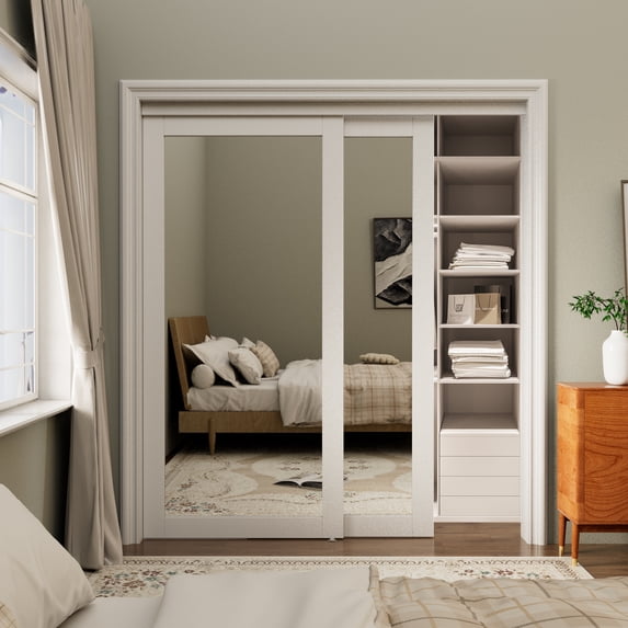 72" x 80" Full Lite Mirrored Closet Sliding Doors With Hardware Kit