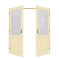 thumbnail image 1 of 72" x 80" Half Panel Frosted Glass Pine Wood Double Doors with French Door Ready-to-Assemble Jamb, Solid Interior Door, Black Ball Catch, Unfinished Knotty Wood & Ready-to-Stain, 1 of 8