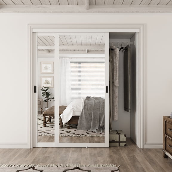 72" x 80" Height frosted or mirror glass sliding closet door for closet room all hardware included