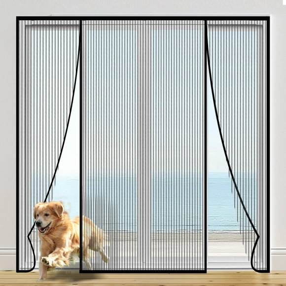 74.8*81.5 Inch Magnetic Screen Door for Sliding/Patio/French Doors - Heavy Duty Fiberglass Mesh, Auto Close, Reversible Left/Right Opening, Full Strip Magnets - Keep Bugs Out (Black)