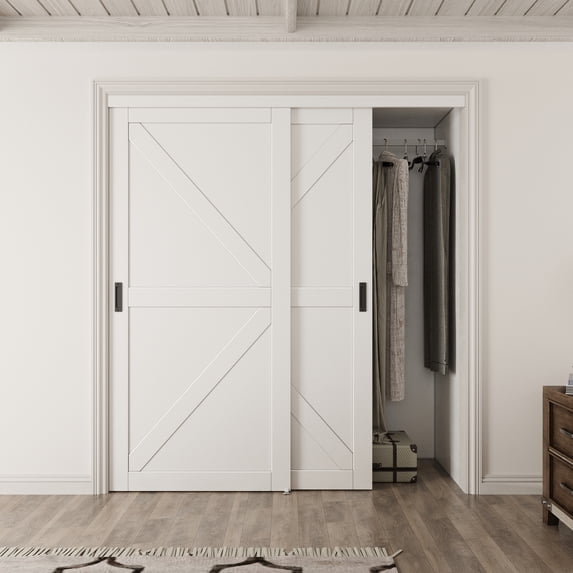 72" x 80" No assembled Request 80-Inch Space-Saving K-Type Sliding Closet Door - Wood Grain Door Panel, Includes Complete Hardware Set