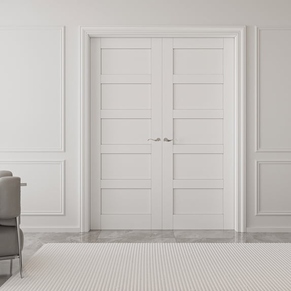 72" x 80" Paneled Prehung Interior French Doors Solid Manufacture Wood Double Door With Hardware Kit / Handles