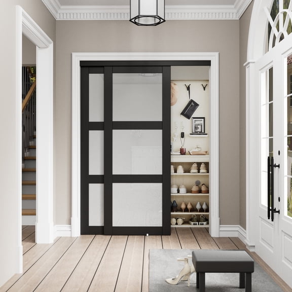 72" x 80" Sliding Closet Door Primed Frosted Glass Panels With Installation Hardware Kit