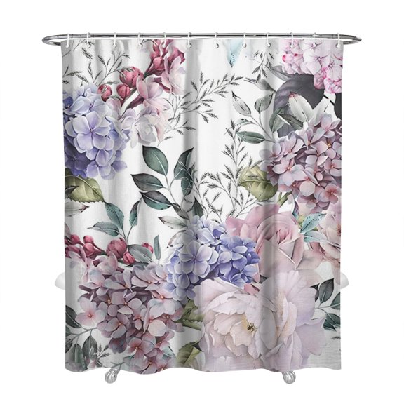 72" x 84" Boho Bloom Shower Curtain Watercolor Botanical Print Waterproof Quick-Dry Machine Washable Drape