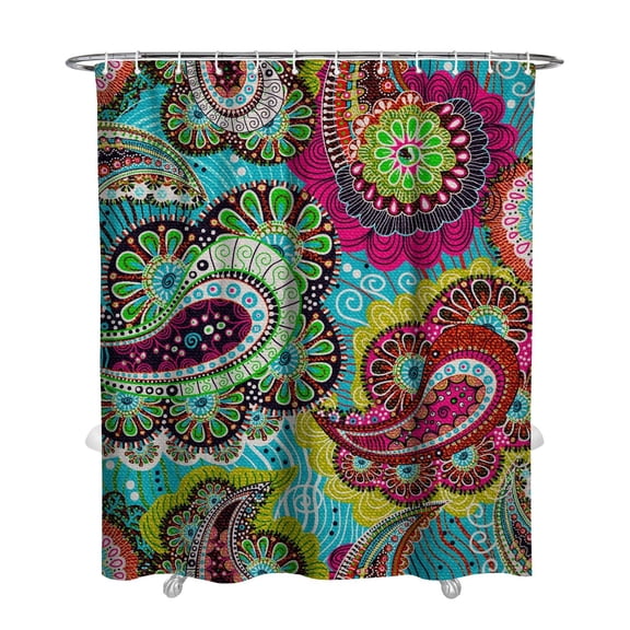 72" x 84" Boho Shower Curtain Vintage Retro Paisley Design Floral Abstract Bathroom Drape Machine Washable