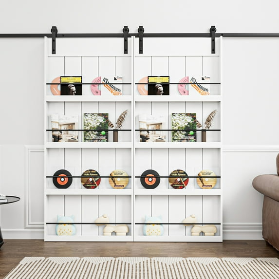 72'' x 84'' Bookshelf Barn Doors and Hardware Included, White Smooth Paintable Panels & Barn Door Hardware Kit & Track Joint, Easy Assembly with Pre-Drilled Holes