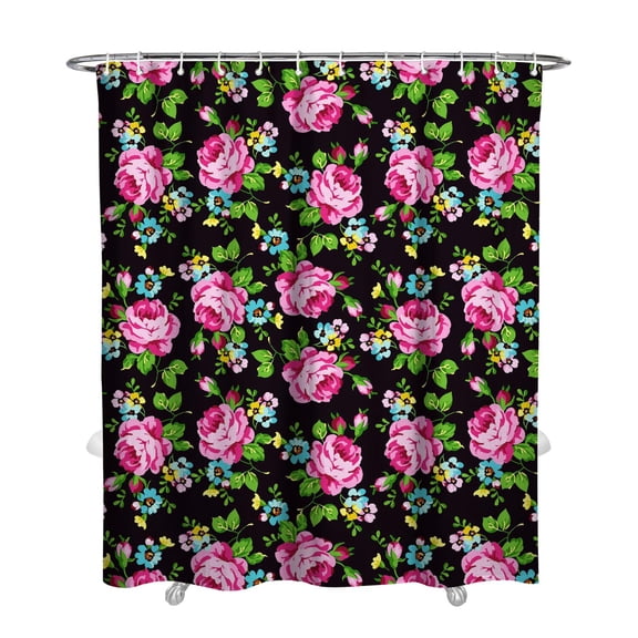 72" x 84" Country Floral Bloom Shower Curtain Rustic Watercolor Print Waterproof Quick-Dry Bathroom Drape