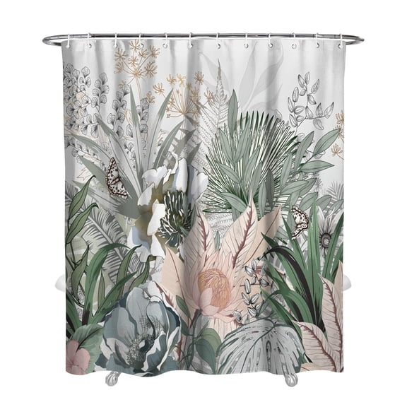 72" x 84" Rustic Bloom Shower Curtain Farmhouse Botanical Print Waterproof Quick-Dry Bathroom Drape
