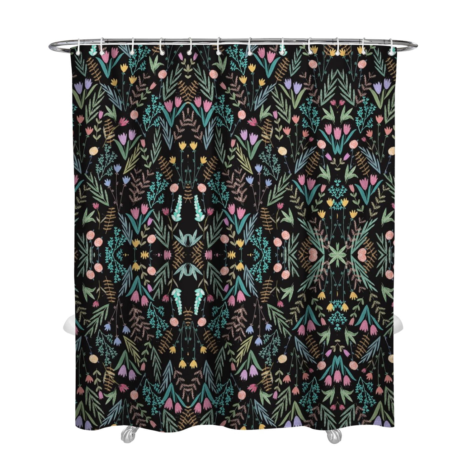Flowers Shower Curtain With Hooks - 72 X 72 Inch Water-Resistant Polyester Bathroom Decor, Style2
