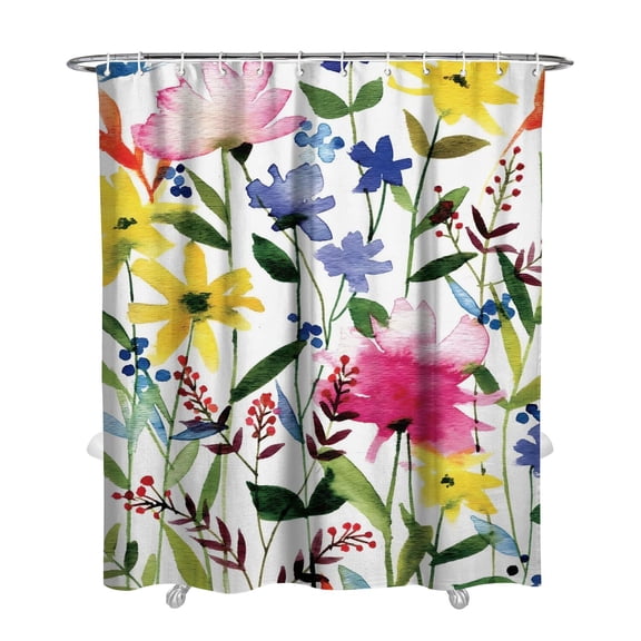 72" x 84" Summer Floral Shower Curtain Tropical Flower Print Waterproof Quick-Dry Machine Washable Drape