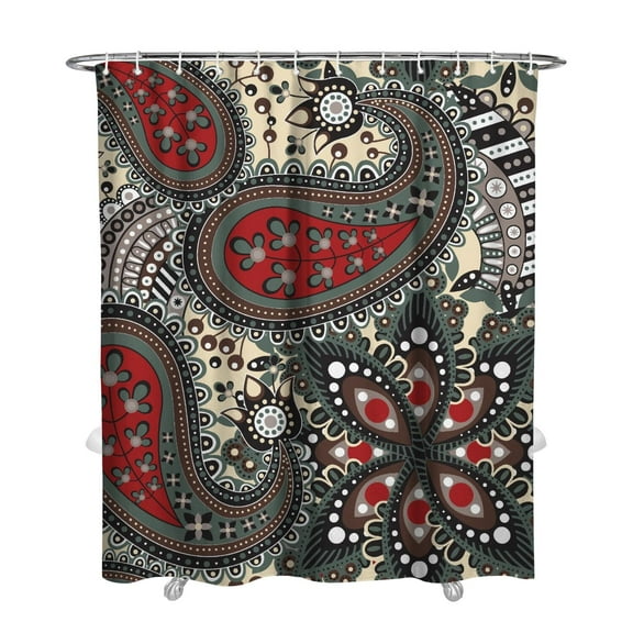 72" x 84" Vibrant Paisley Shower Curtain Indian Tribal Design Waterproof Quick-Dry Machine Washable Bathroom Curtain