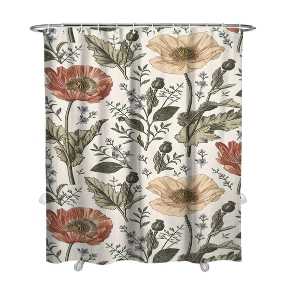 72" x 84" Vintage Floral Shower Curtain Botanical Bloom Print Waterproof Fade-Resistant Bathroom Drape