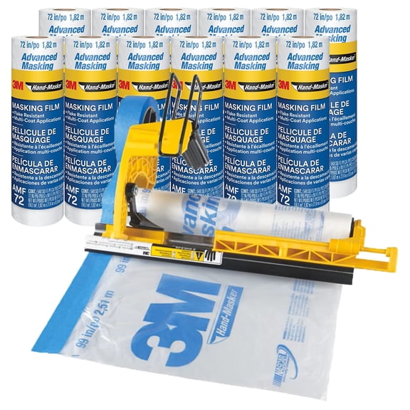72" x 90' 3M AMF72 Hand-Masker Pre-Folded Advanced Masking Film with M3000 Dispenser Kit, 1 Dispenser and 12-Rolls Per Pack