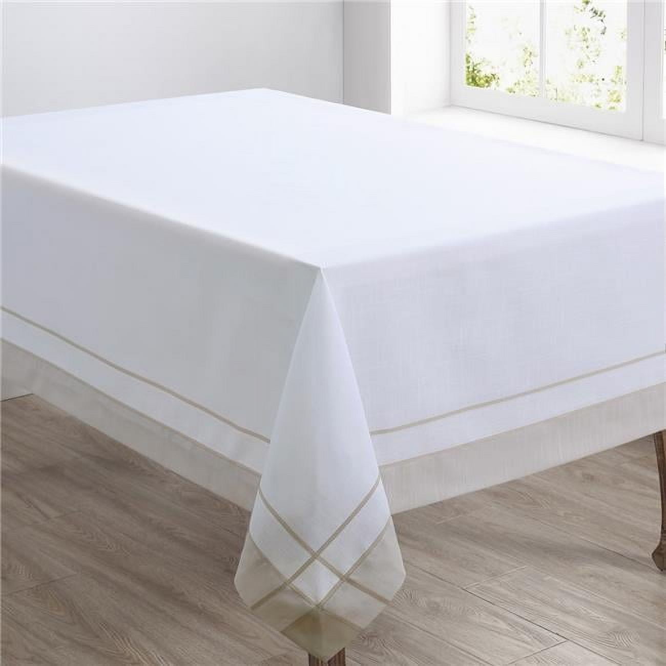 Natural Beige Rectangular Fabric Tablecloth with Banded Border