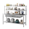 thumbnail image 1 of 72"x24" Stainless Steel Table with Overshelves & 3 Drawers, Commercial Kitchen Prep & Work Table, 4-Tier Metal Table Worktable Workstation, 1460 lbs Total Capacity, 1 of 7
