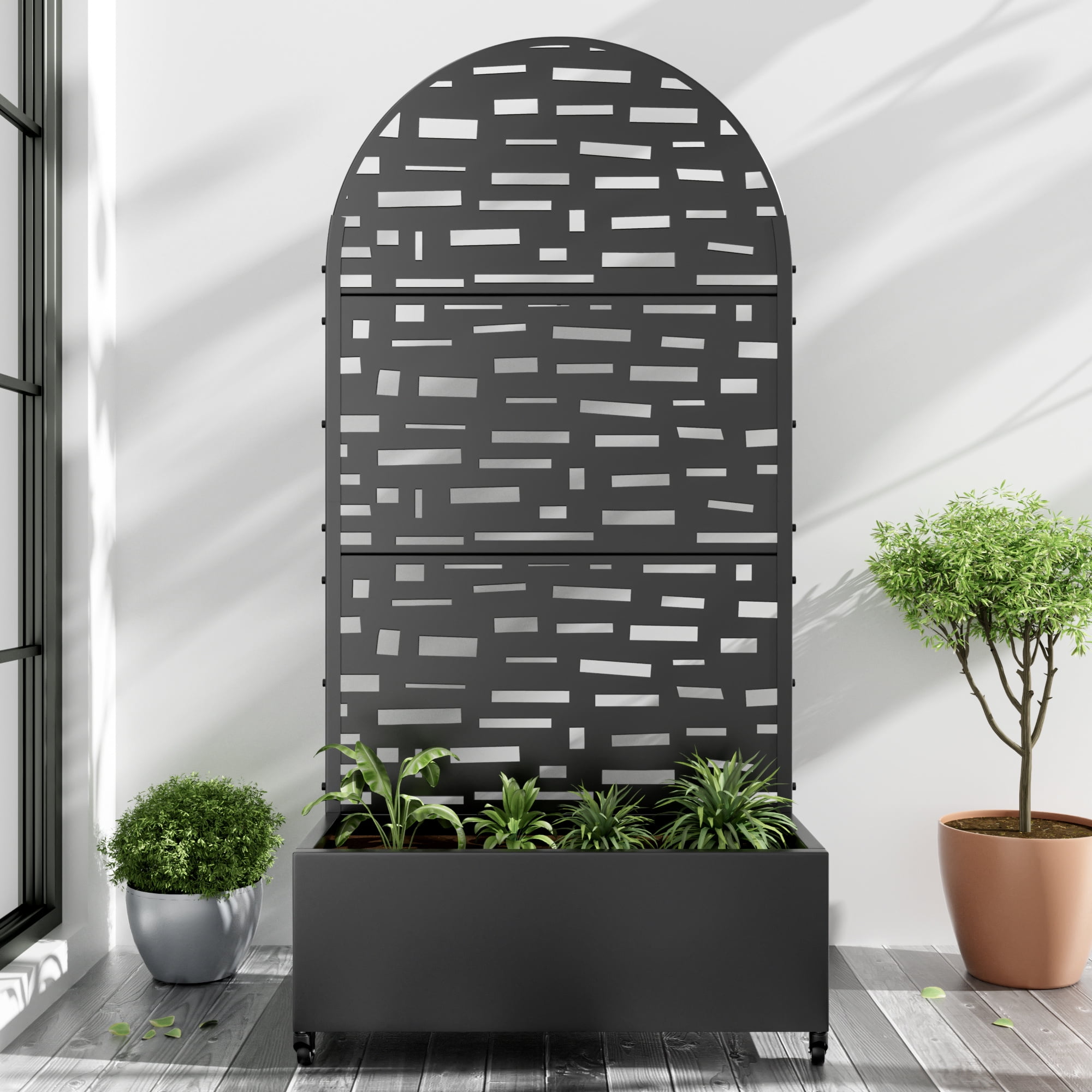 MAYEERTY 72"x35" Metal Black Arch Pots and Planter Raised Box with Trellis for Vine Climbing Plants