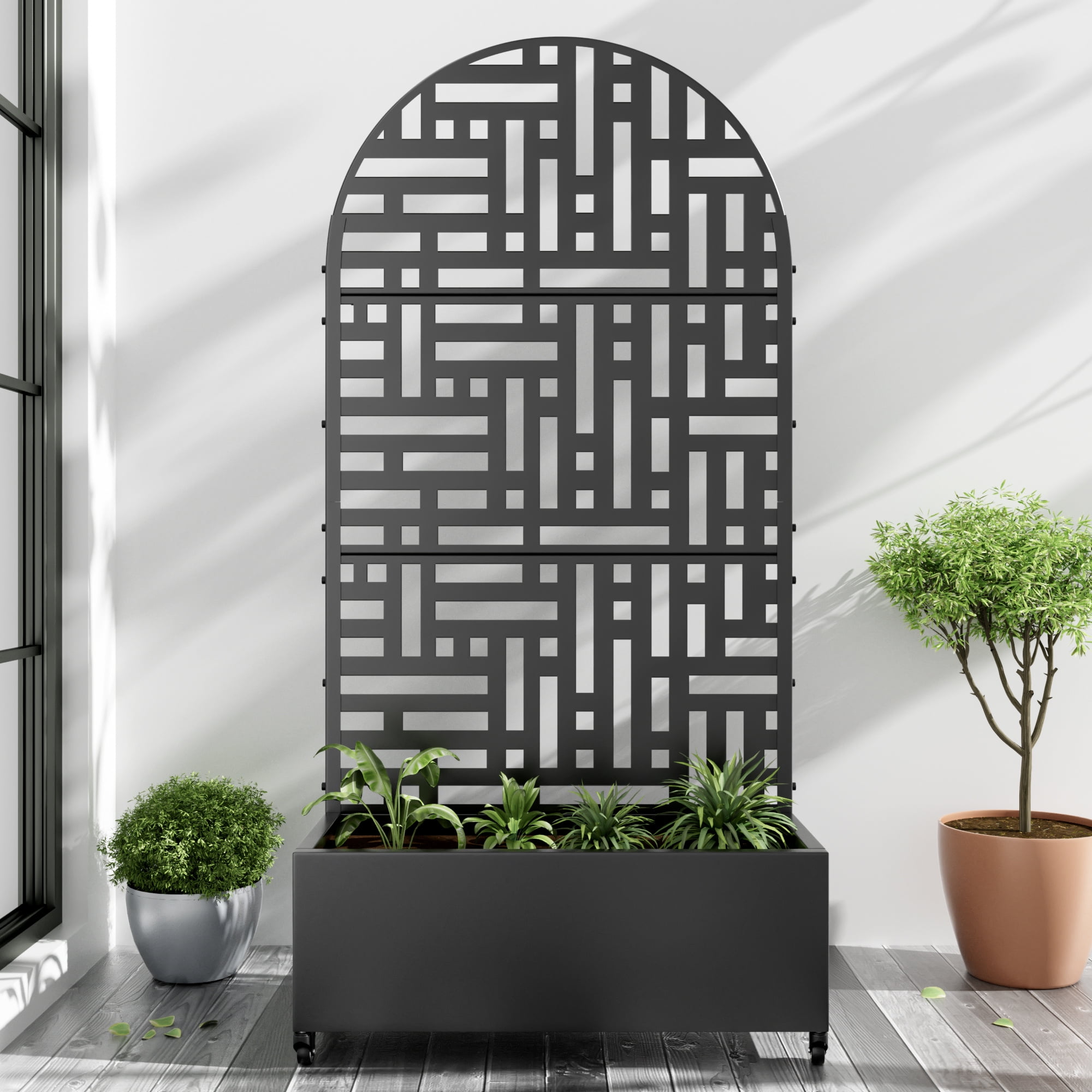 72"x35" Metal Black Arch Pots and Planter Raised Box with Trellis for Vine Climbing Plants