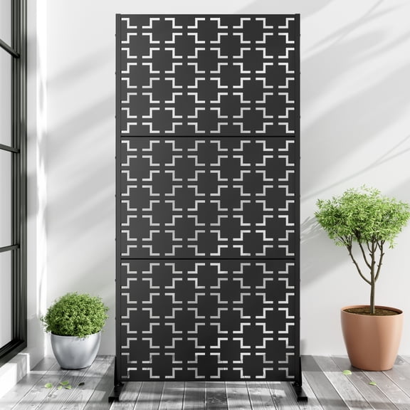 MAYEERTY 72"x35"x16" Outdoor Privacy Screen with Stand Metal Balcony Decorative Screen,Black
