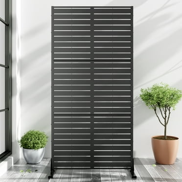 72"x35"x16" Outdoor Privacy Screen with Stand Metal Balcony Decorative Screen,Black