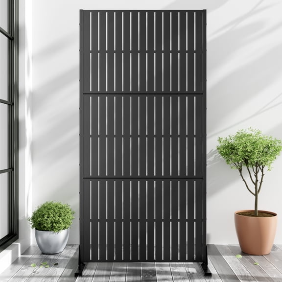 72"x35"x16" Outdoor Privacy Screen with Stand Metal Balcony Decorative Screen,Black