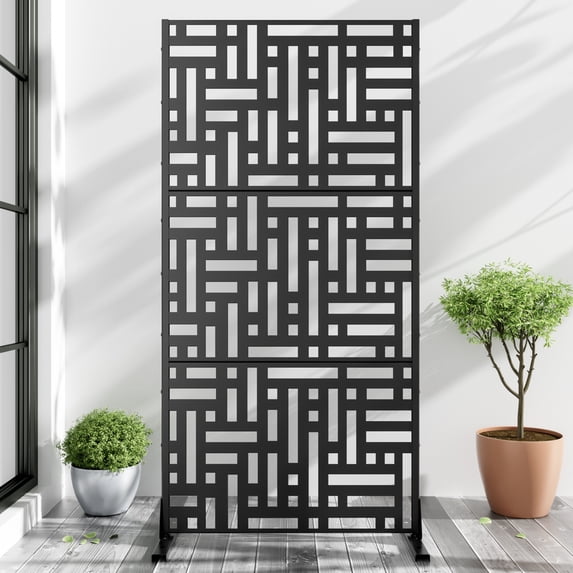 72"x35"x16" Outdoor Privacy Screen with Stand Metal Balcony Decorative Screen,Black