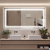 72"x36" LED Bathroom Mirror Dimmable Wall Mirror Anti-fog Tempered Lens ...