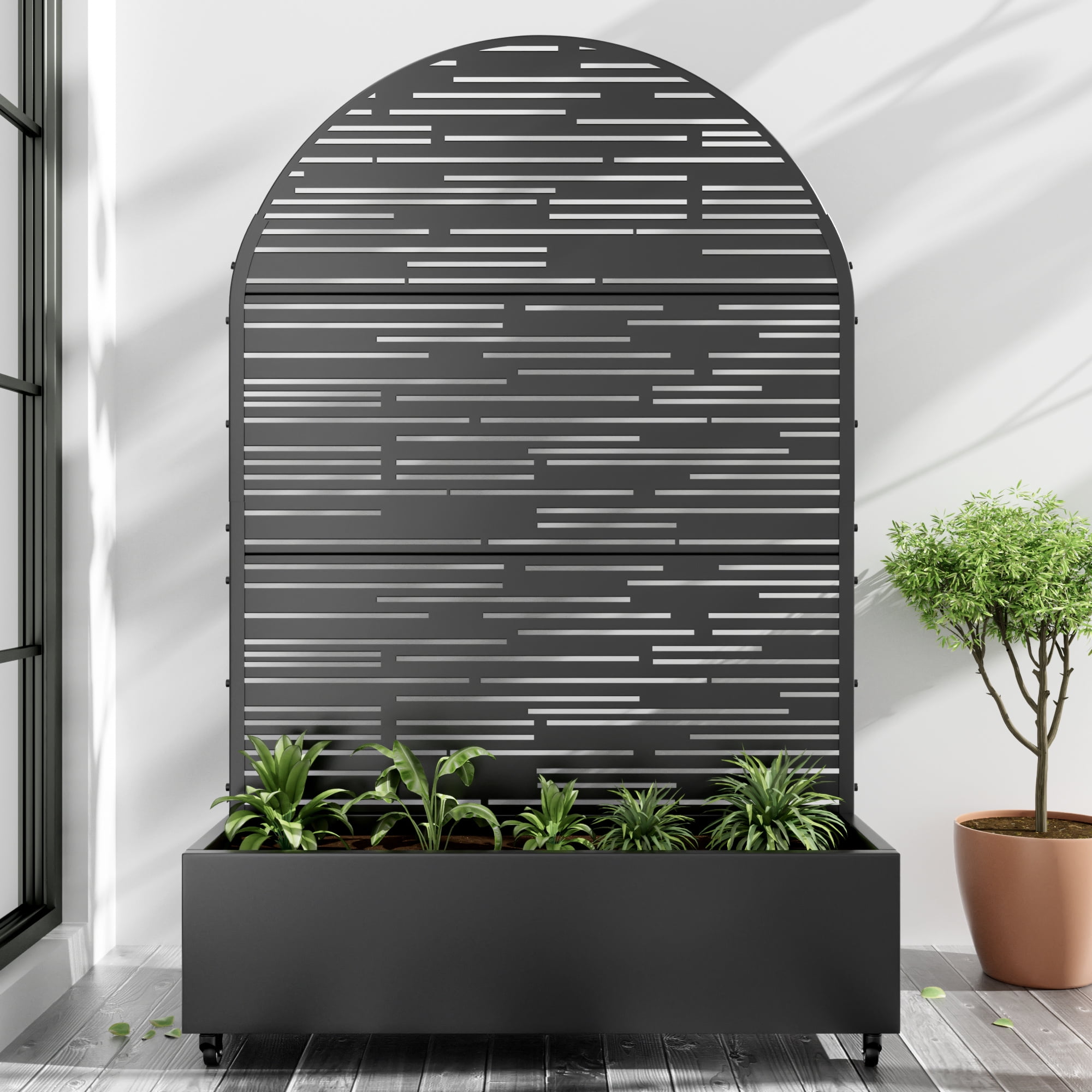 MAYEERTY 72"x47" Metal Black Arch Pots and Planter Raised Box with Trellis for Vine Climbing Plants
