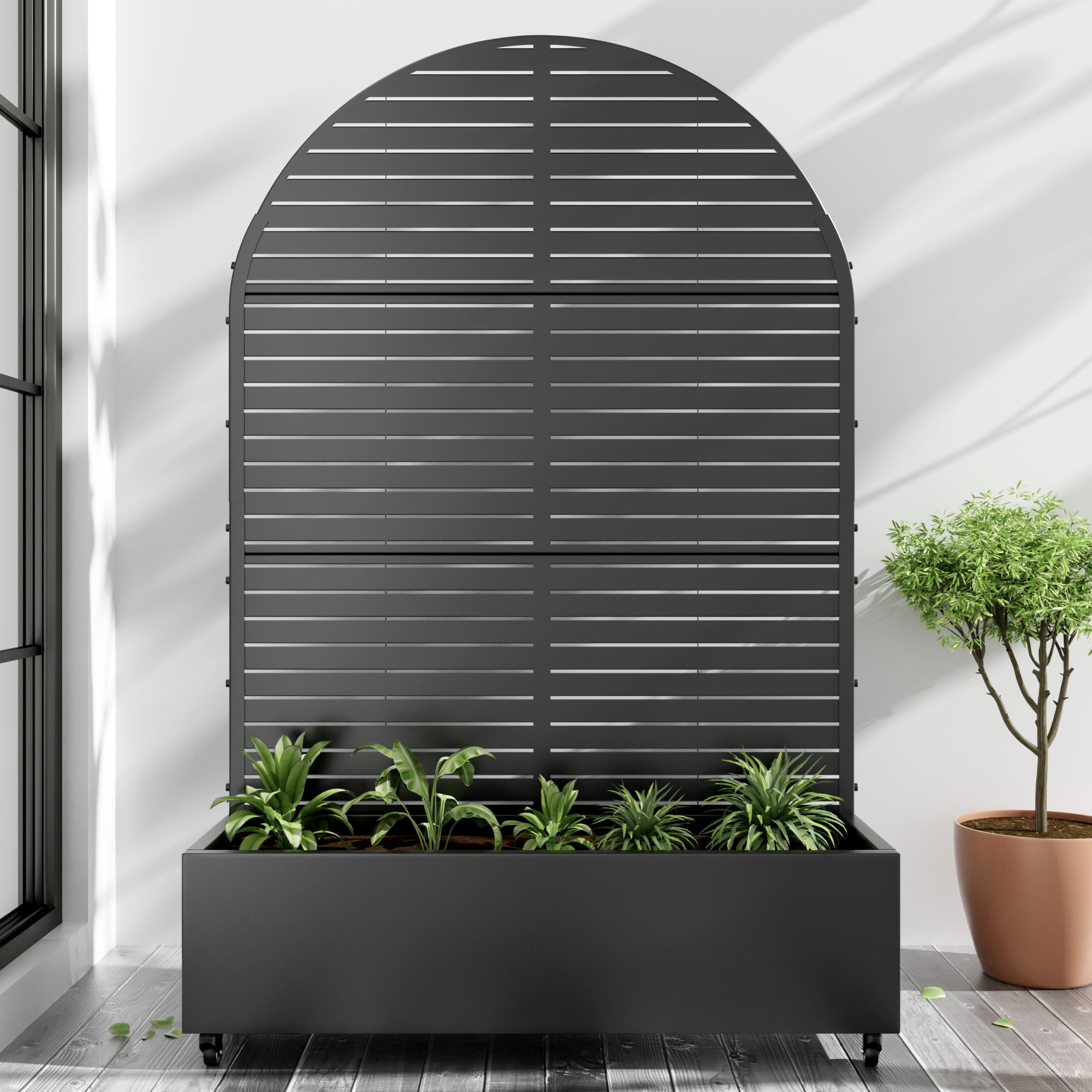 MAYEERTY 72"x47" Metal Black Arch Pots and Planter Raised Box with Trellis for Vine Climbing Plants