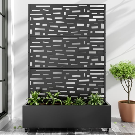 MAYEERTY 72"x47" Metal Rectangle Planter Box Raised Garden Bed with Trellis for Vine Climbing Plants, Black